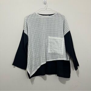 Yasuko Kurisaka Top Womens OS Black White Woven Pullover Long Sleeve Asymmetric